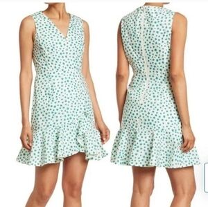 Rebecca Taylor Emerald Daisy Floral Print Dress 6 Flounce Ruffle Hem Sleeveless